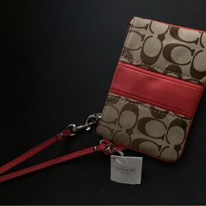 Coach Red and Brown Signature Wristlet
